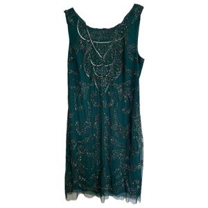 Very Cool Teal Beaded Above Knee Dress - Size 14 - Worn once.